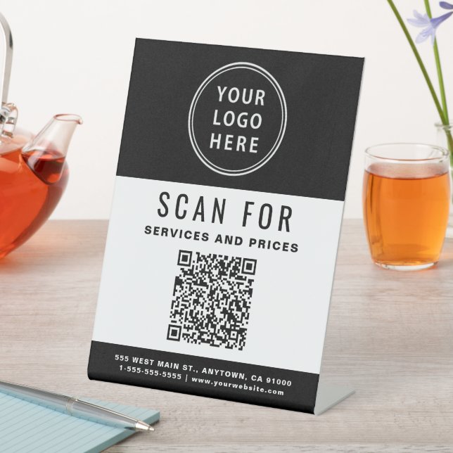 Signe De Table Code QR de l'entreprise Logo Noir Blanc (In SItu)