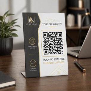 Signe De Table Code QR de l'immobilier moderne en or noir de luxe