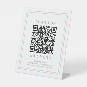Signe De Table Code QR de menu de bar simple corail et sarcelle A