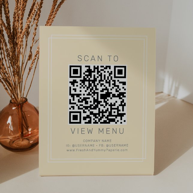Signe De Table Code QR de menu de restaurant jaune beurre simple  (AVERY Simple Butter Yellow Restaurant Menu QR Code Pedestal Sign)