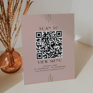 Signe De Table Code QR de menu de restaurant rose blush Art Déco 