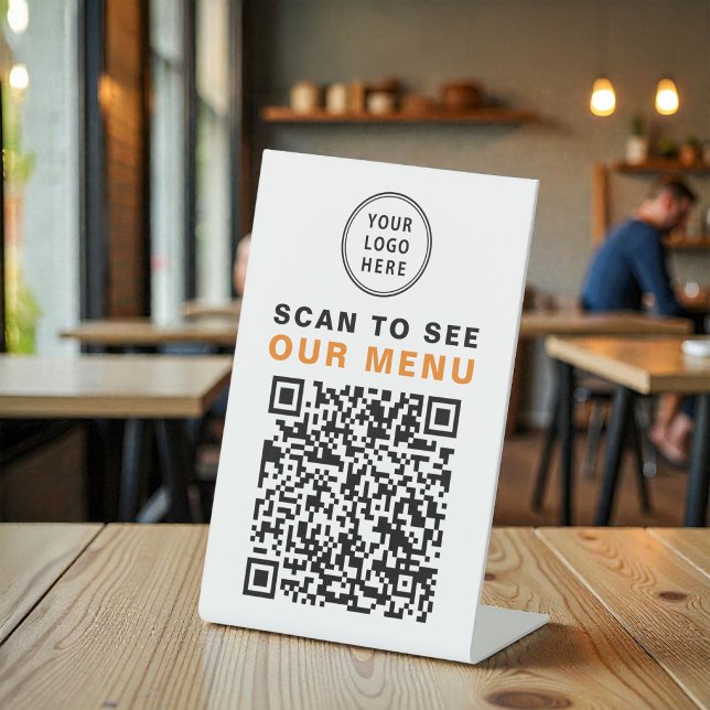 Signe De Table Code QR de menu Logo de restaurant café (Menu QR Code Restaurant Cafe Logo Pedestal Sign)