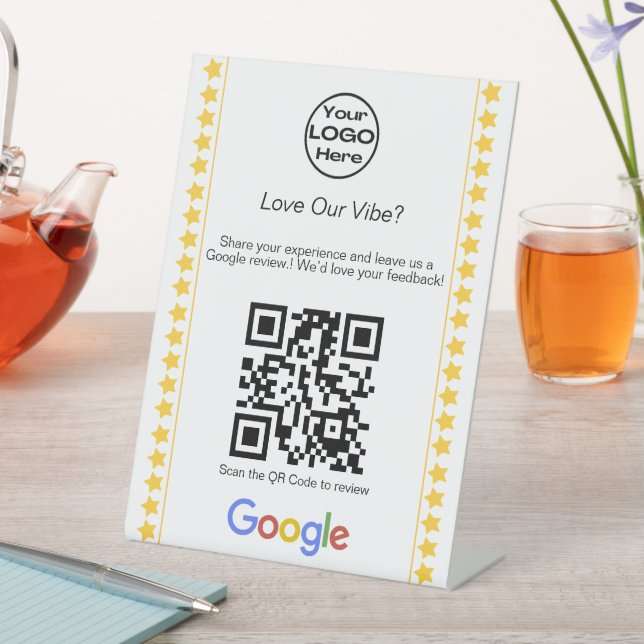 Signe De Table Code QR de notation cinq étoiles avec logo moderne (In SItu)