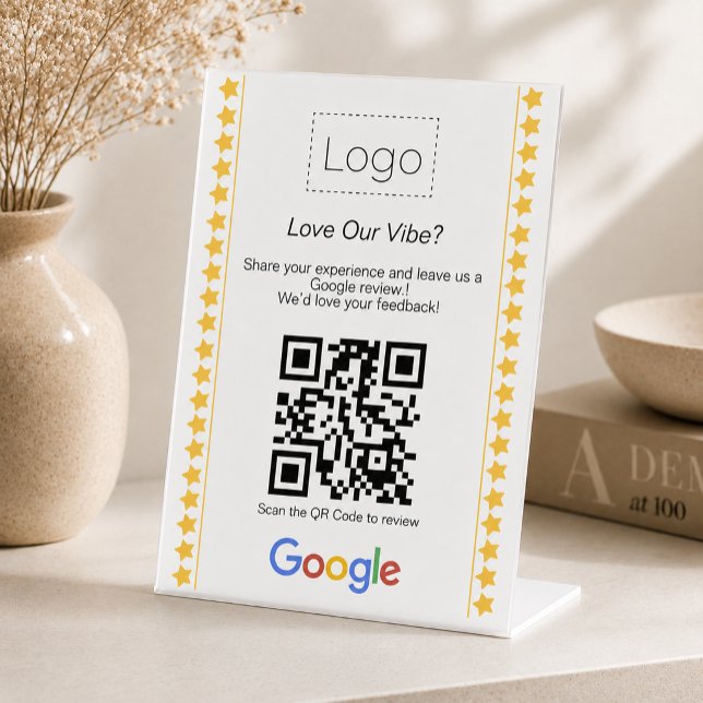 Signe De Table Code QR de notation cinq étoiles avec logo moderne (Créateur téléchargé)