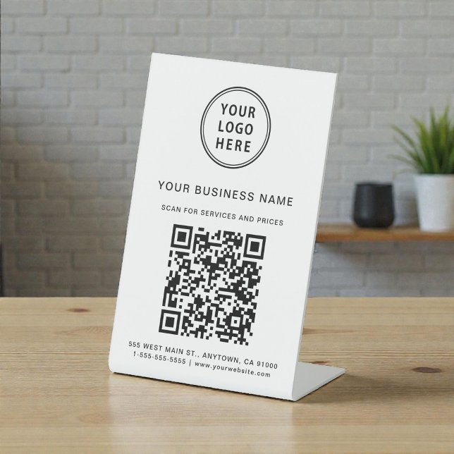 Signe De Table Code QR de numérisation du logo d'entreprise pour  (Business Logo Scan Me QR Code Pedestal Sign)