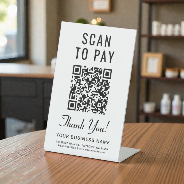 Signe De Table Code QR de paiement par numérisation (Scan to Pay QR Code Pedestal Sign)
