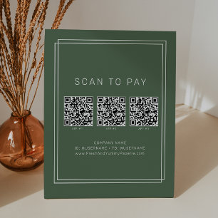 Signe De Table Code QR de paiement professionnel bohème vert fonc