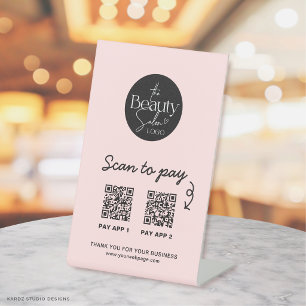 Signe De Table Code QR de paiement rose poudré, scannez pour paye