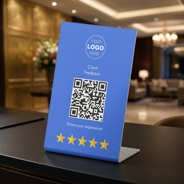 Signe De Table Code QR de retour client professionnel (Boost Your 5-Star Reviews: Professional Client Feedback QR Code Pedestal Sign)