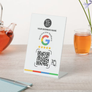Signe De Table Code QR de rétroaction Google moderne blanc