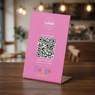 Signe De Table Code QR de révision de salon de coiffure rose mini