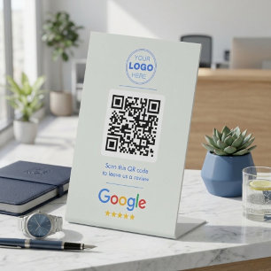 Signe De Table Code QR de révision d'entreprise moderne bleu et b