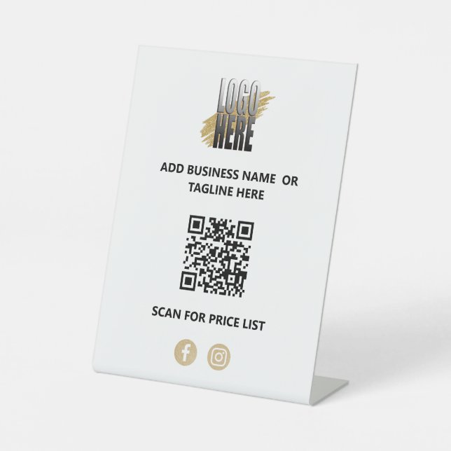 Signe De Table Code QR d'entreprise moderne avec logo (Recto)
