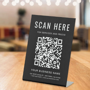 Signe De Table Code QR d'entreprise sur présentoir noir