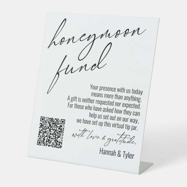 Signe De Table Code QR du Fonds de Lune de Miel Contemporain Blan (Recto)
