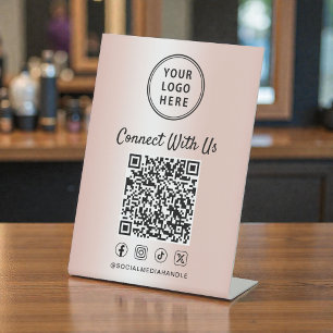 Signe De Table Code QR du logo d'entreprise Rose Gold sur présent