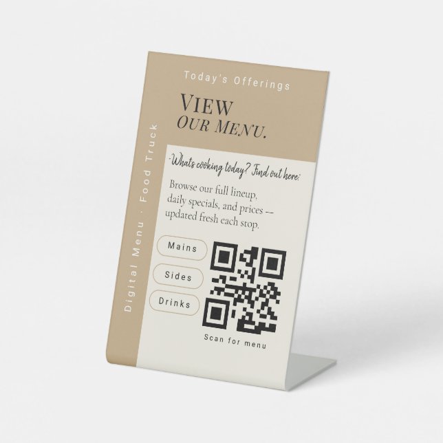 Signe De Table Code QR du menu de vue élégant | Menu numérique  (Recto)