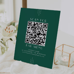 Signe De Table Code QR du menu du bar Art Déco EVERLY vert émerau