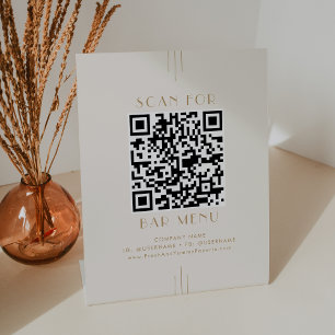 Signe De Table Code QR du menu du bar Everly Art Déco crème et or