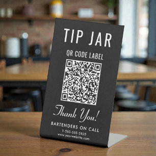 Signe De Table Code QR du pot à pourboires noir sur table