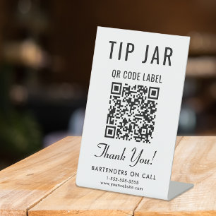 Signe De Table Code QR du pot à pourboires sur socle