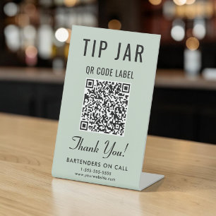 Signe De Table Code QR du pot à pourboires Vert Sauge sur table