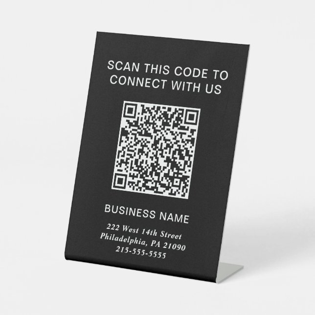 Signe De Table Code QR Entreprise Moderne Noir (Recto)