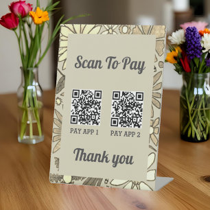 Signe De Table Code QR Floral 2 Scan To Pay Professionnel