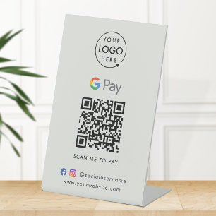 Signe De Table Code QR Google Pay Gris de paiement sans contact
