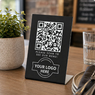 Signe De Table Code QR Logo de Menu Noir Café Moderne Sans Contac