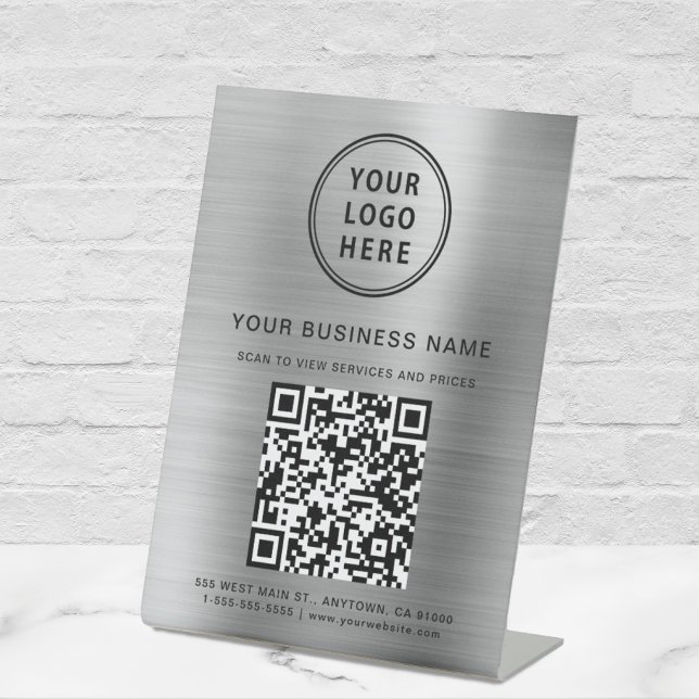 Signe De Table Code QR Logo Entreprise Argent (Connect customers and clients to your desired website destination with a single scan)
