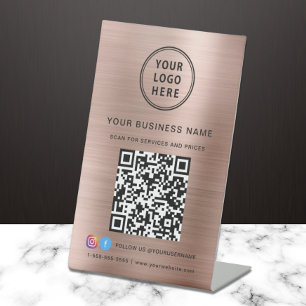 Signe De Table Code QR Logo Entreprise Réseaux Sociaux Or Rose