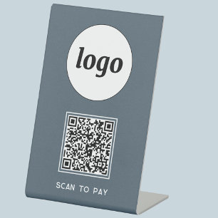 Signe De Table Code QR Logo Entreprise Scannez pour Payer Gris Ch