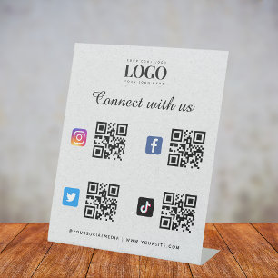 Signe De Table Code QR Logo Réseaux Sociaux Twitter Facebook Gris