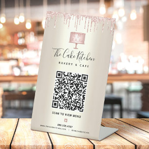Signe De Table Code QR Menu Boulangerie Pâtisserie Rose Gâteau Pa