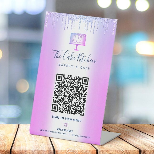 Signe De Table Code QR Menu de la Boulangerie Gâteau Violet avec  (Créateur téléchargé)
