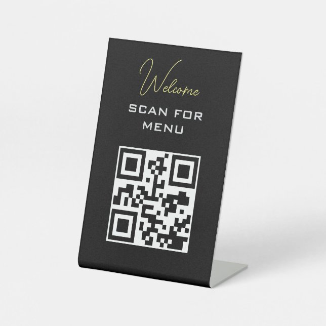 Signe De Table Code QR - Menu numérisable sans contact noir blanc (Recto)