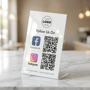 Signe De Table Code QR minimaliste blanc moderne pour les médias