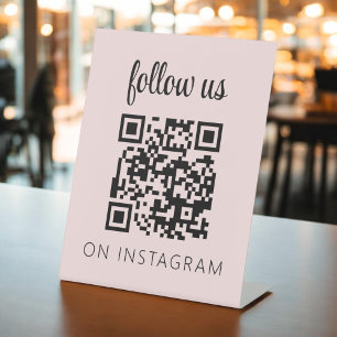 Signe De Table Code QR minimaliste rose Suivez-nous sur Instagram