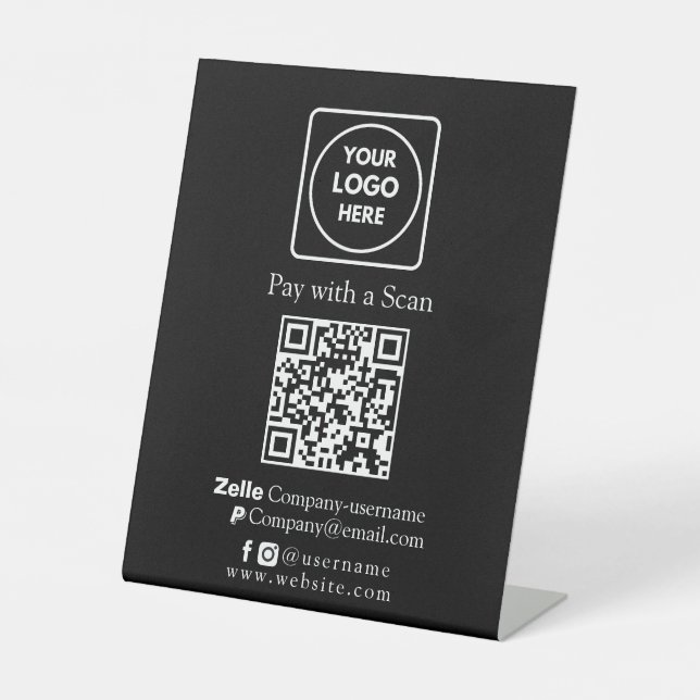 Signe De Table Code QR noir | Paiement professionnel Zelle et Pay (Recto)