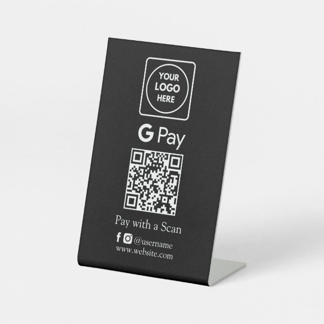 Signe De Table Code QR noir | Paiement sans contact Google Pay (Recto)
