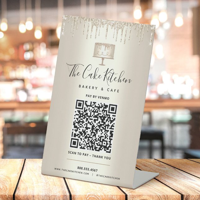 Signe De Table Code QR Or Payez Ici Gâteau de Boulangerie Paillet (Créateur téléchargé)