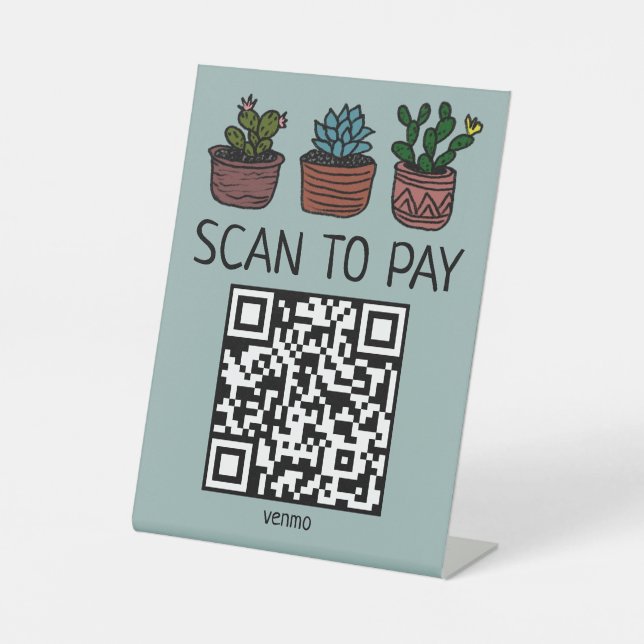 Signe De Table CODE QR PAIEMENT SCAN Cactus Mignons (Recto)
