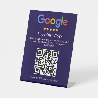 Signe De Table Code QR personnalisé Moderne Bleu pour les avis Go