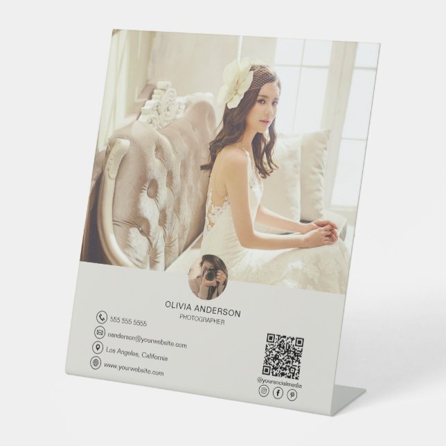 Signe De Table Code QR personnalisé Photo Médias sociaux Entrepri (Recto)