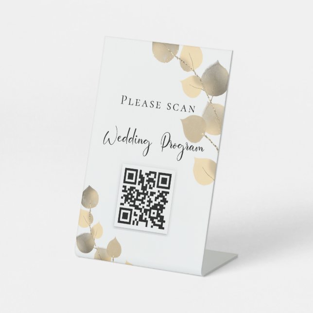 Signe De Table Code QR programme de mariage eucalyptus doré (Recto)