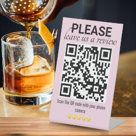 Signe De Table Code QR rose épuré et moderne "Laisser un commenta