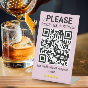 Signe De Table Code QR rose épuré et moderne "Laisser un commenta