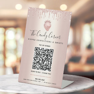 Signe De Table Code QR Rose Gold Payez ici Dégoulinade de paillet