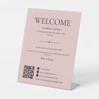 Signe De Table Code QR Rose Location de Vacances Airbnb Bienvenue